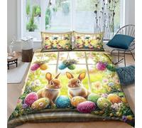 YVASPQRTW Easter Bunny Window Scene Copripiumino Design 3D, Microfibra Con Chiusura Con Cerniera Nascosta Garden Bunnies Eggs Biancheria Da Letto Di Lusso Per Camera Principale Super King（260x220c