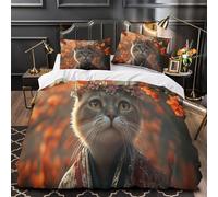 YVASPQRTW Gatto autunnale che indossa la corona 3D Stampa Coperta Letto 3pz Microfibra Resistente Fiaba Coperteletto 2 federe Traspirante Arredo Camera Adulti King（220x240cm）