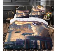 YVASPQRTW gatto che guarda la città 3D Stampa Coperta Letto 3pz Microfibra Resistente digitale Coperteletto 2 federe Resistente Famiglia Ospiti Single (135x200cm)