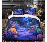 YVASPQRTW grotta sottomarina 3D Stampa Coperta Letto 3pz Microfibra Zip nascosta barriera corallina vibrante Coperteletto 2 federe Resistente Arredo Camera Bambini Single (135x200cm)