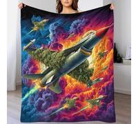 YVASPQRTW Jet Fighter Clouds Plaid Per Divano in Flanella Morbida, Coperta Da Letto Con Motivo 3D Décor Aviation Military Aircraft Sky Combat Soggiorno, 80x90inch(200x230cm)