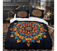 YVASPQRTW Mandala floreale 3D Stampa Coperta Letto 3pz Microfibra Resistente Design di simmetria colorata Coperteletto 2 federe Lavabile Lavatrice Famiglia Ospiti Double（200x200cm）