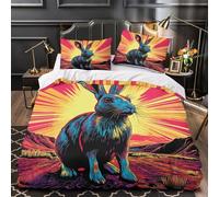 YVASPQRTW Manifesto del coniglio 3D Stampa Coperteletto 3pz Microfibra Resistente Psichedelico Coperta Letto 2 federe Zip nascosta Ragazze Bambini Single（140x200cm）