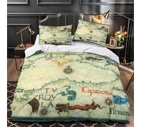 YVASPQRTW Mappa d'epoca 3D Stampa Coperteletto 3pz Microfibra Resistente Cartografia storica Coperta Letto 2 federe Ipollergenica Arredo Camera Bambini Single（140x200cm）