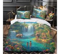 YVASPQRTW Paradiso della fauna selvatica 3D Stampa Coperteletto 3pz Microfibra Resistente Avventura nella giungla Coperta Letto 2 federe Ipollergenica Coppie Famiglia Double（200x200cm）