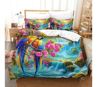 YVASPQRTW Parure Letto Stampato Parrot 3D Per Ragazzi Ragazze Flower Parrot Habitat Pattern,microfibra Morbida E Confortevole Chiusura A Zip Facile Cura Super King(260x220cm)