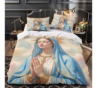 YVASPQRTW Preghiera della Vergine Maria 3D Stampa Coperteletto 3pz Microfibra Lavabile icona religiosa Coperteletto 2 federe Zip nascosta Arredo Camera Coppie Super king（260x220cm）