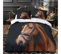 YVASPQRTW ritratto di cavallo 3D Stampa Coperteletto 3pz Microfibra Lavabile equestre Coperta Letto 2 federe Zip Adolescenti Adulti Single (135x200cm)