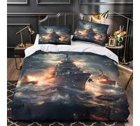 YVASPQRTW Scena di battaglia della nave da guerra 3D Stampa Coperteletto 3pz Microfibra Resistente Coperta Letto 2 federe Antimacchia Bambini Adolescenti Double（200x200cm）