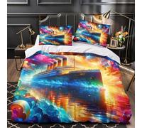 YVASPQRTW Set Biancheria Da Letto Stampa 3D Titanic, Microfibra Di Poliestere Con Cerniera, Per Ragazze, Adulti, Camera Lusso Decorazione (Vintage Ship -Single（140x200cm）)