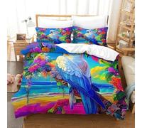 YVASPQRTW Set Biancheria Letto Parrot 3D Per Ragazze, Adulti Flower Parrot Habitat Pattern Microfibra Di Poliestere Chiusura A Zip Facile Cura Super King(260x220cm)