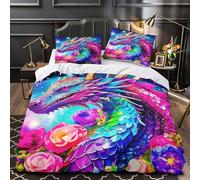 YVASPQRTW Set Di Biancheria Da Letto Colorful Dragon, Microfibra, Con Cerniera, Per Adulti E Bambini， Camera Lusso Decorazione (Mythical Creature -Super King（260x220cm）)