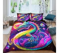 YVASPQRTW Set Di Biancheria Da Letto Colorful Dragon, Microfibra, Con Chiusura E Federa Per Coppia Adulti， Decorazione Camera (Mythical Creature -King（220x240cm）)