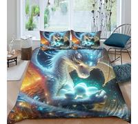 YVASPQRTW Set Di Biancheria Da Letto Colorful Dragon, Microfibra, Con Chiusura E Federa Per Ragazze, Adulti, Decorazione Camera (Mythical Creature -King（220x240cm）)