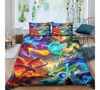 YVASPQRTW Set Di Biancheria Da Letto Colorful Dragon, Morbida Microfibra Con Chiusura E Federa Per Coppia Adulti， Decorazione Camera (Mythical Creature -King（220x240cm）)