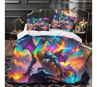 YVASPQRTW Set Di Biancheria Da Letto Colorful Dragon, Morbida Microfibra Con Chiusura E Federa Per Coppia Adulti， Facile Da Pulire (Mythical Creature -Super King（260x220cm）)