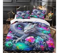YVASPQRTW Set Di Biancheria Da Letto Cute Dragon, Microfibra, Con Chiusura E Federa Per Ragazze, Adulti, Camera Lusso Decorazione (Mythical Creature -Super King（260x220cm）)