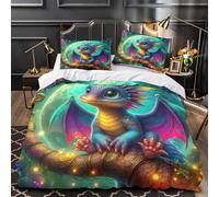 YVASPQRTW Set Di Biancheria Da Letto Cute Dragon, Microfibra, O Lenzuolo Con Cerniera Per Coppia Adulti， Camera Lusso Decorazione (Mythical Creature -Super King（260x220cm）)