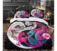 YVASPQRTW Set Di Biancheria Da Letto Cute Dragon, Morbida Microfibra Con Chiusura E Federa Per Coppia Adulti， Facile Da Pulire (Mythical Creature -Super King（260x220cm）)