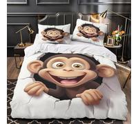 YVASPQRTW simpatica scimmietta che fa capolino 3D Stampa Coperteletto 3pz Microfibra Facile Cura cartone animato giocoso Coperta Letto 2 federe Resistente Arredo Camera Adolescenti Single（140x200cm）