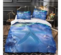 YVASPQRTW stelle marine sotto l'aurora boreale 3D Stampa Coperteletto 3pz Microfibra Resistente scena di fantasia della natura Coperta Letto 2 federe Facile Cura Adulti Famiglia Double（200x200cm）