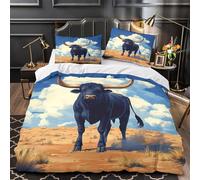YVASPQRTW Toro con le corna 3D Stampa Coperta Letto 3pz Microfibra Resistente Fauna selvatica del deserto Coperteletto 2 federe Facile Cura Arredo Famiglia Double（200x200cm）