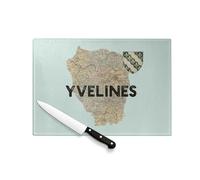 Yvelines 78 - Tagliere da taglio in vetro temperato "Dipartimento Versaille", mappa antica Ile de France, protezione piano di lavoro e sottopentola resistente al calore, 2 misure stampate in Francia