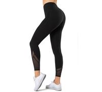 Yvette Donna Sportivi Pantaloni con Tasche Mesh Vita Alta Leggings Elastici per Fitness Allenamento Jogging Yoga, Nero, L