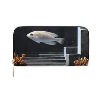 YVNKHKU Portafoglio con fermasoldi elegante per borse da uomo e donna, in pelle PU, scomparti multipli, ideale per contanti e carte sospesi pesce, nero, Taglia unica