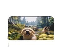 YVNKHKU Portafoglio con fermasoldi elegante per borse da uomo e donna, in pelle PU, scomparti multipli, ideale per contanti e carte di credito, un vivace cagnolino, nero, Taglia unica