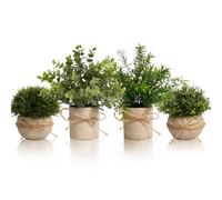 YVONNEYI Topiario artificiale, piante e fiori, 4 pezzi di mini piante, set di vasi artificiali, piante d'erba artificiale verde a sette strati, erbe artificiali di plastica, topiary