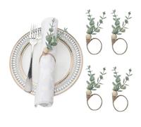 YVPSI Set di 4 portatovaglioli in stile bohémien, con motivo primaverile, con eucalipto, verde, in stile fattoria, con foglie di legno, portatovaglioli, per tovaglioli, tovaglioli, tovaglioli