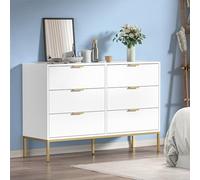 Yvsevnr Cassettiera 6 Cassetti Bianca, Comò Camera da Letto con Gambe in Metallo, Cassettiera Camera da Letto Moderno per Ingresso, Soggiorno, Cameretta e Corridoio, 120x40x81.5 cm