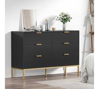 Yvsevnr Cassettiera 6 Cassetti Nero, Cassettiera Camera da Letto Moderno, Comò Camera da Letto con Gambe in Metallo, Cassettiera per Ingresso, Soggiorno, Cameretta e Corridoio, 120x40x81 CM