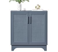 Yvsevnr Credenza Ingresso Legno Rattan Mobile da Cucina con Ripiani Regolabili e Rimovibile, Moderno Buffet Per Cucina, Sala da Pranzo, Soggiorno, Blu, 80 x 40 x 89 cm