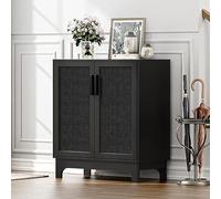 Yvsevnr Nero Mobile Buffet Cucina Legno, Rattan Credenza con Dispositivo Antiribaltamento, Ripiani Regolabili, Moderno Credenza Soggiorno per Soggiorno, Sala da Pranzo, Corridoio