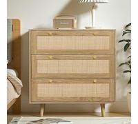 Yvsevnr Rattan Cassettiera Camera da Letto, Comò Camera da Letto Moderno con 3 Cassetti, Gamba in Legno Massello, per Ingresso, Soggiorno, Cameretta e Corridoio