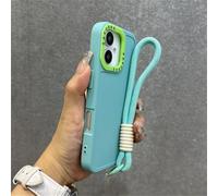 YVWUNH Custodia per telefono con cinturino da polso color caramella alla moda per iPhone 15 11 12 13 14 16 Pro Max Plus XS X XR in silicone morbido, blu menta, per iPhone XS, XS