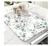 Yvxotrxnk Eucalyptus Leaves Dish Drying Mat, Super Assorbente & Heat Resistant Kitchen Drainer Pad, Non-Slip Countertop Protector for Sink, Tableware (1,50 x 80 cm)