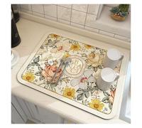 Yvxotrxnk Grande tappetino da cucina super assorbente, Quick Dry Dish Drying Mat & Coffee Station Pad, Extra Wide Sink Liner and Non-Slip Faucet Drip Tray for Bathroom, Grey (Eden Garden, 20 x 30 cm)