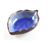 Yvxotrxnk Ice Crack Glaze Leaf Ceramic Kitchen Tool, Small Salce & Seasoning Dish for Soy Salce, Vinegar, Dipping - Creative Mini Bowl for Sushi, Cooking & Table Serving (Dark Blue)