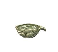 Yvxotrxnk Sensory Relief Ceramic Plate, Retro Japanese Banana Leaf Design - Green Embossed Rice & Salad Bowl for Mindful Eating, Vegetable & Fruit Tableware (G)