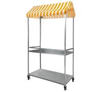 YVYKFZD Bancarella chiosco alimentare con tettoia a strisce, Carrello per bancarelle struttura in ferro a 2 livelli, Bancarelle del mercato pieghevole con ruote(Yellow,100x50cm/39.3"x19.6")
