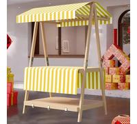 YVYKFZD Bancarella chiosco alimentare in legno, bancarelle del mercato all'aperto pieghevole, Carrello per bancarelle portatile, bancarella del Venditore a 2 livelli(Yellow 1,140cm/51.1")