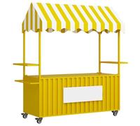YVYKFZD Bancarella chiosco alimentare mobile a 4 ruote, Carrello per bancarelle portatile con tettuccio a strisce, Carrello per venditori creativo in ferro, for strada(Yellow,120cm/47.2")