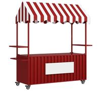YVYKFZD Bancarella chiosco alimentare mobile a 4 ruote, Carrello per bancarelle portatile con tettuccio a strisce, Carrello per venditori creativo in ferro, for strada(Red,120cm/47.2")