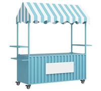 YVYKFZD Bancarella chiosco alimentare mobile a 4 ruote, Carrello per bancarelle portatile con tettuccio a strisce, Carrello per venditori creativo in ferro, for strada(Blauw,120cm/47.2")
