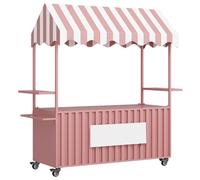 YVYKFZD Bancarella chiosco alimentare mobile a 4 ruote, Carrello per bancarelle portatile con tettuccio a strisce, Carrello per venditori creativo in ferro, for strada(Pinks,100cm/39.3")