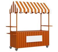 YVYKFZD Bancarella chiosco alimentare mobile a 4 ruote, Carrello per bancarelle portatile con tettuccio a strisce, Carrello per venditori creativo in ferro, for strada(Orange,120cm/47.2")