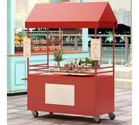 YVYKFZD Bancarella chiosco alimentare portatile a 4 ruote, Carrello per bancarelle mobile con tettoia, Carrello per venditori creativo in ferro, Bancarelle del mercato(Red,120cm/47.2")